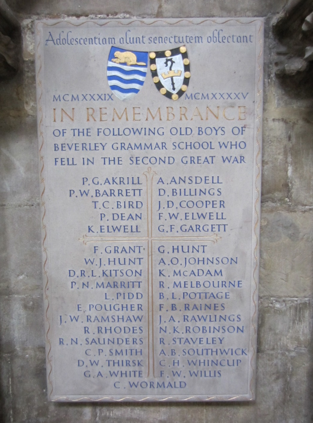 Beverley Grammar School Old Boys Ww2 Memorial War Memorials Online