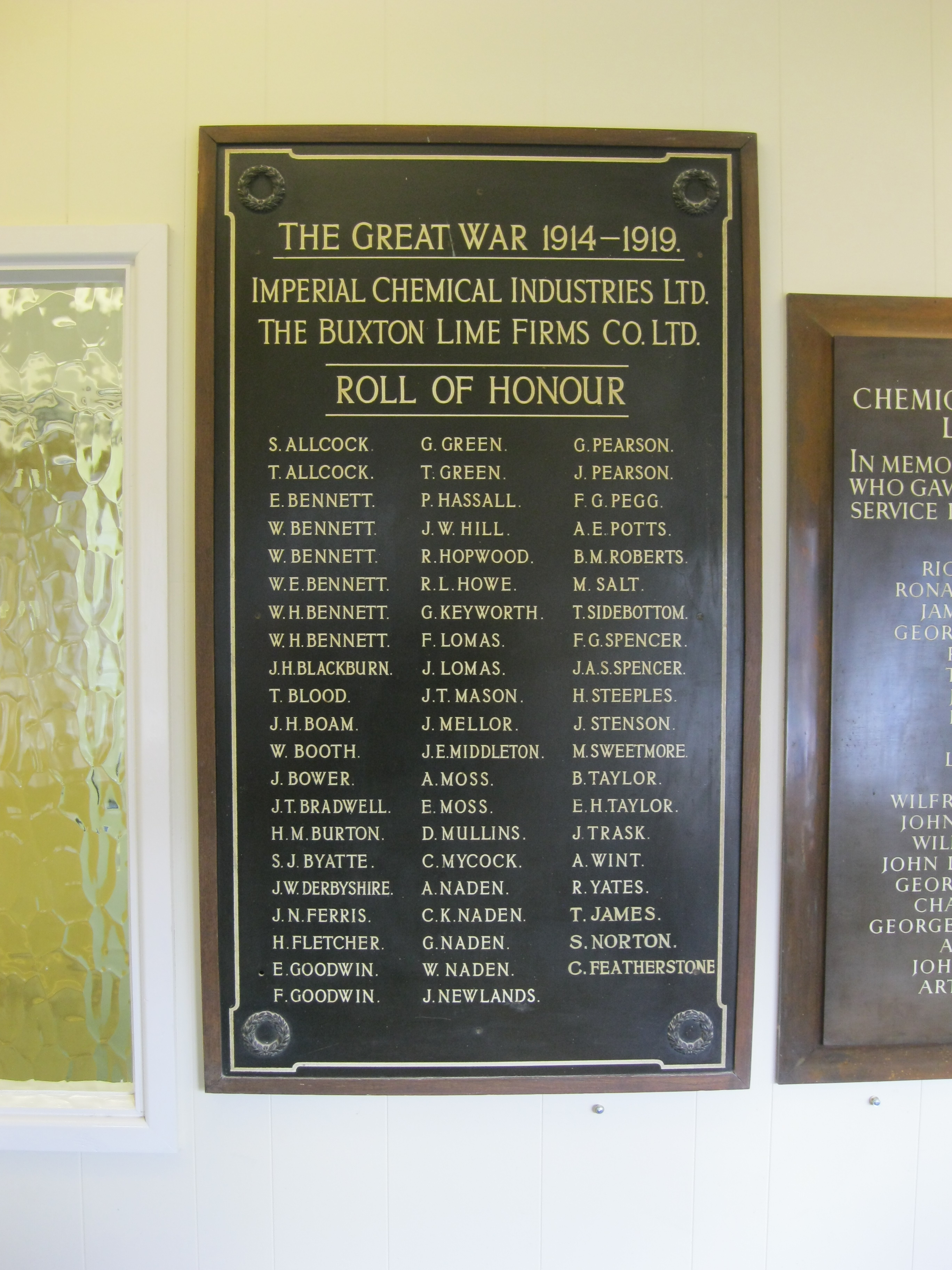 Imperial Chemical Industries Ltd Buxton Lime Firms Co Ltd Ww1 War Memorials Online