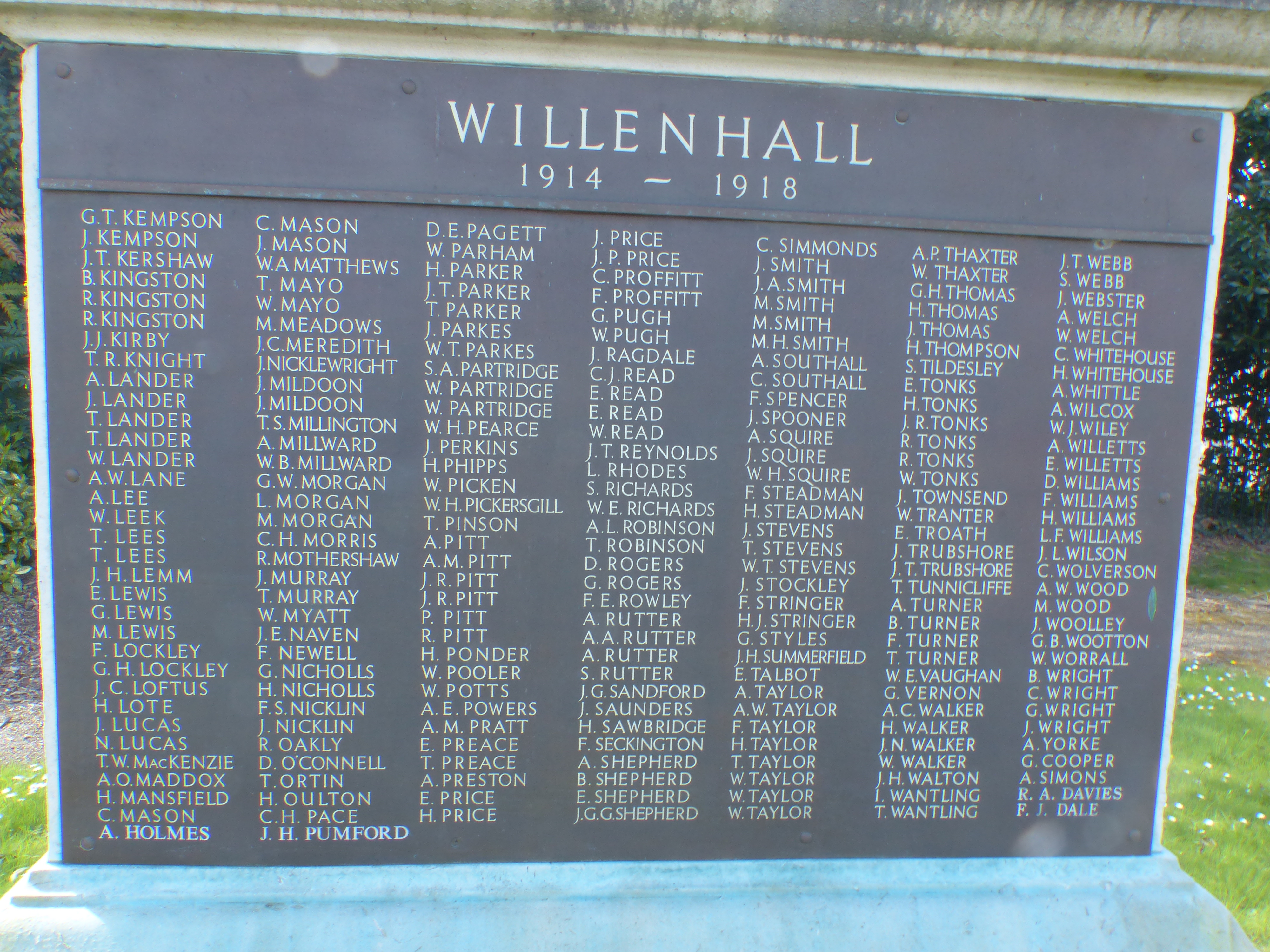 Willenhall Memorial Garden Ww1 Tablets War Memorials Online