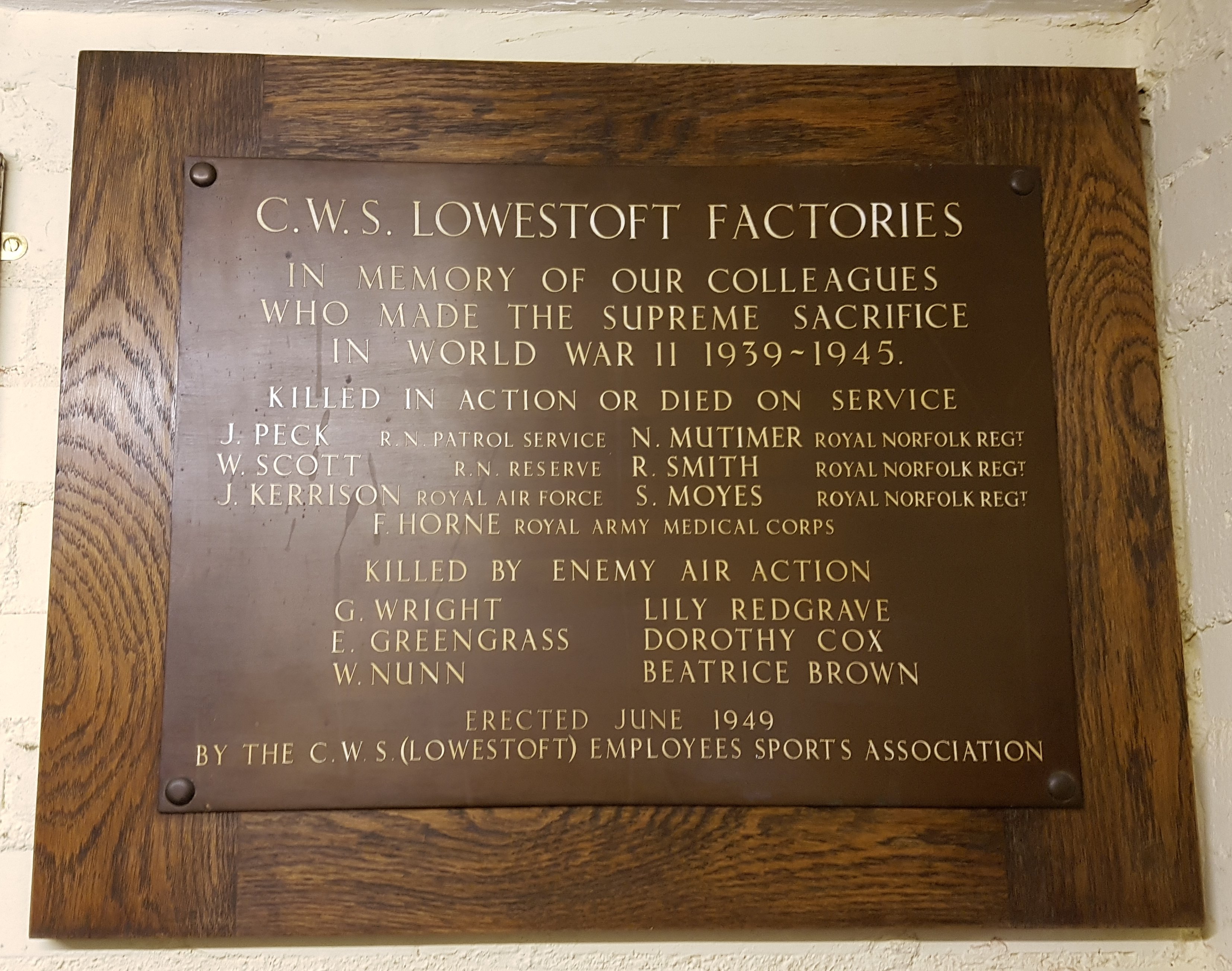C.W.S. Lowestoft Factories WW2