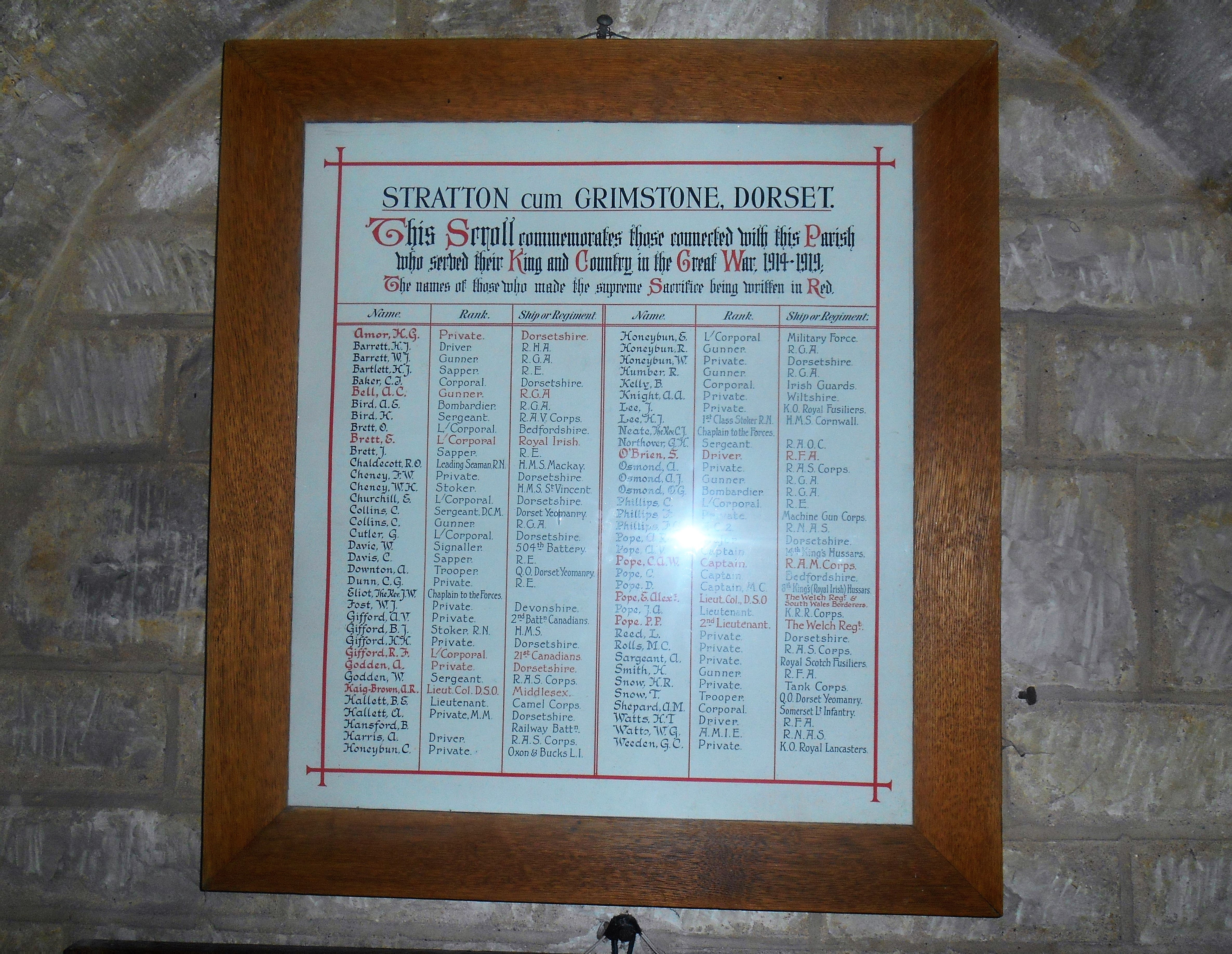 Stratton And Grimstone Roll Of Honour Ww1 War Memorials Online